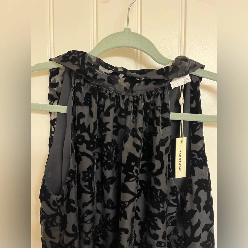 Max Studio Devore Floral Burnout Velvet Black Neck Tie Halter Women’s, NWT - Picture 6 of 7